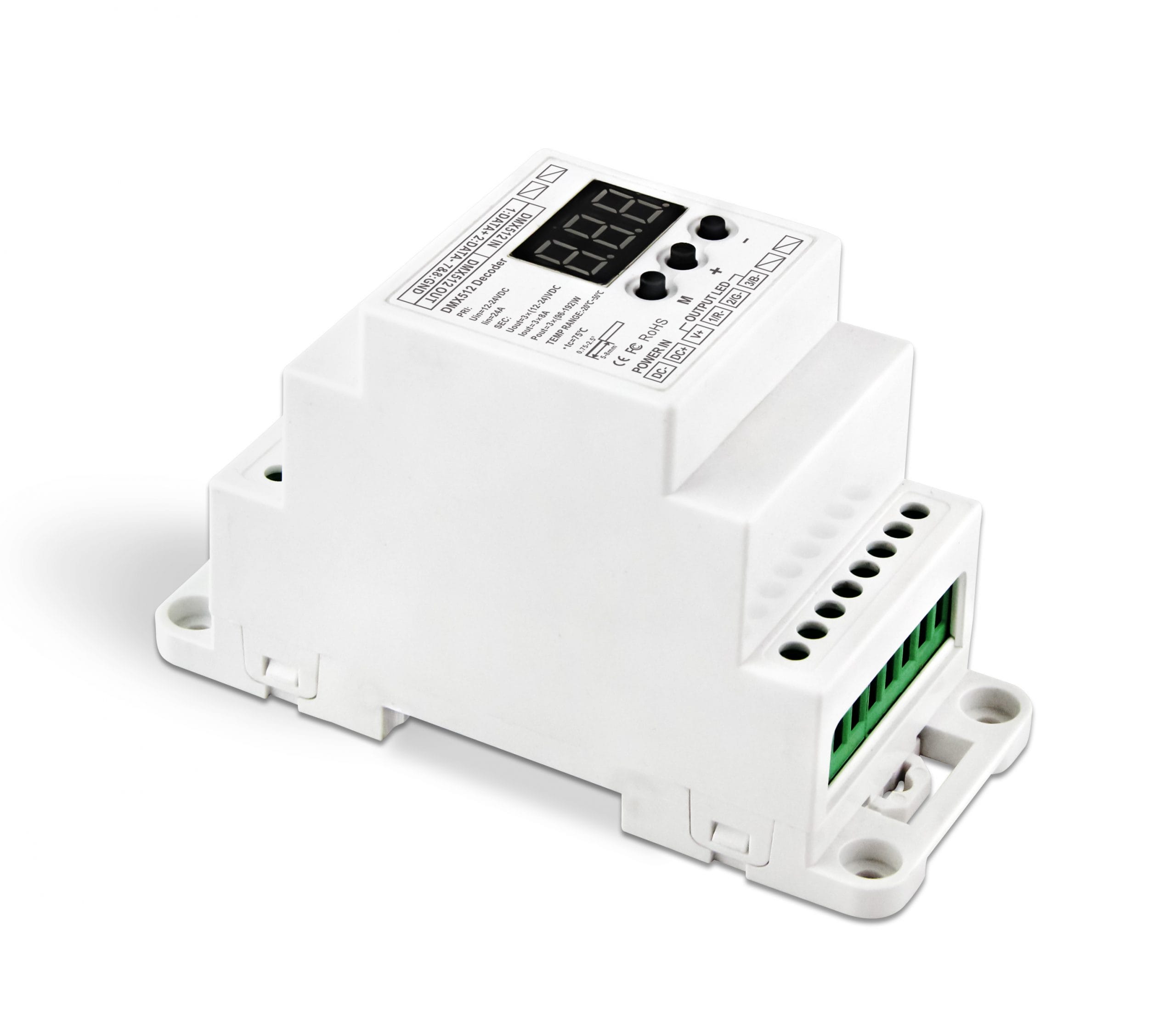WORLD UNIQUEEN WU-833-DIN-RJ45 3-Channel DIN Rail Constant Voltage DMX Decoder - Image 1