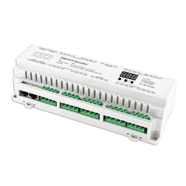 WORLD UNIQUEEN WU-624-DIN 24-Channel DIN Rail Constant Voltage DMX512 Decoder - Image 1