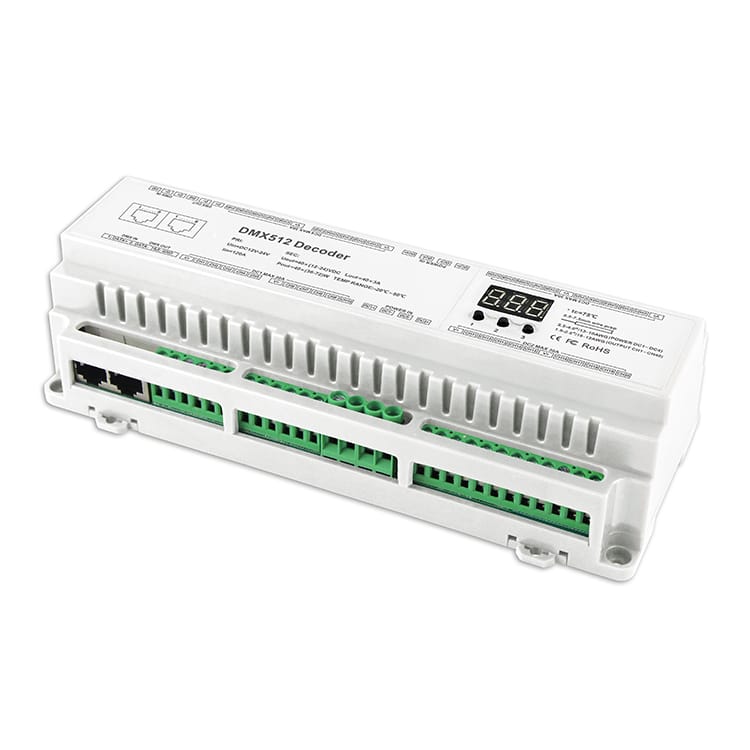 WORLD UNIQUEEN WU-640-DIN 40-Channel DIN Rail Constant Voltage DMX512 Decoder - Image 1