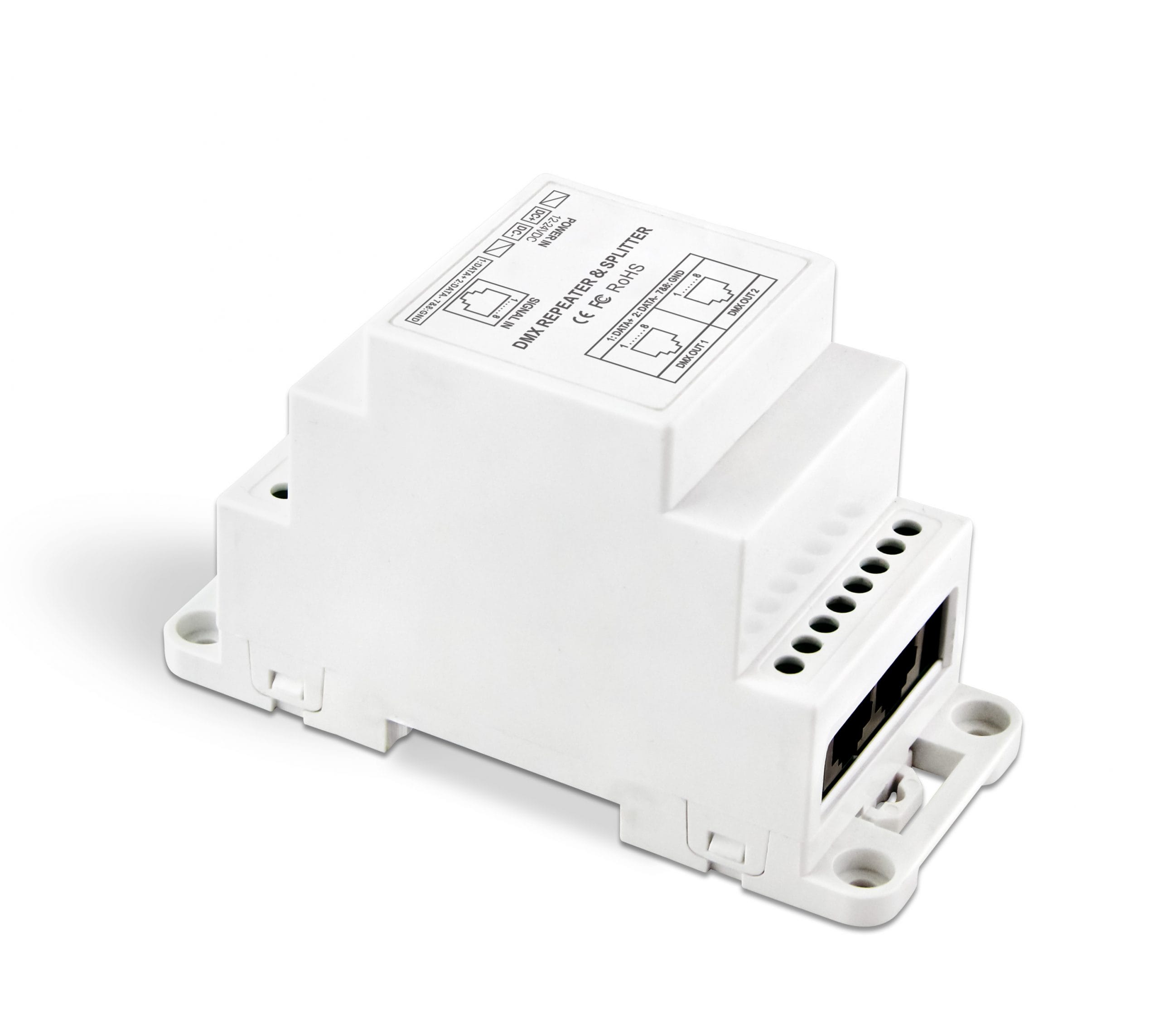 WORLD UNIQUEEN WU-812-DIN-RJ45 2-Channel DIN Rail DMX512 Signal Amplifier - Image 1