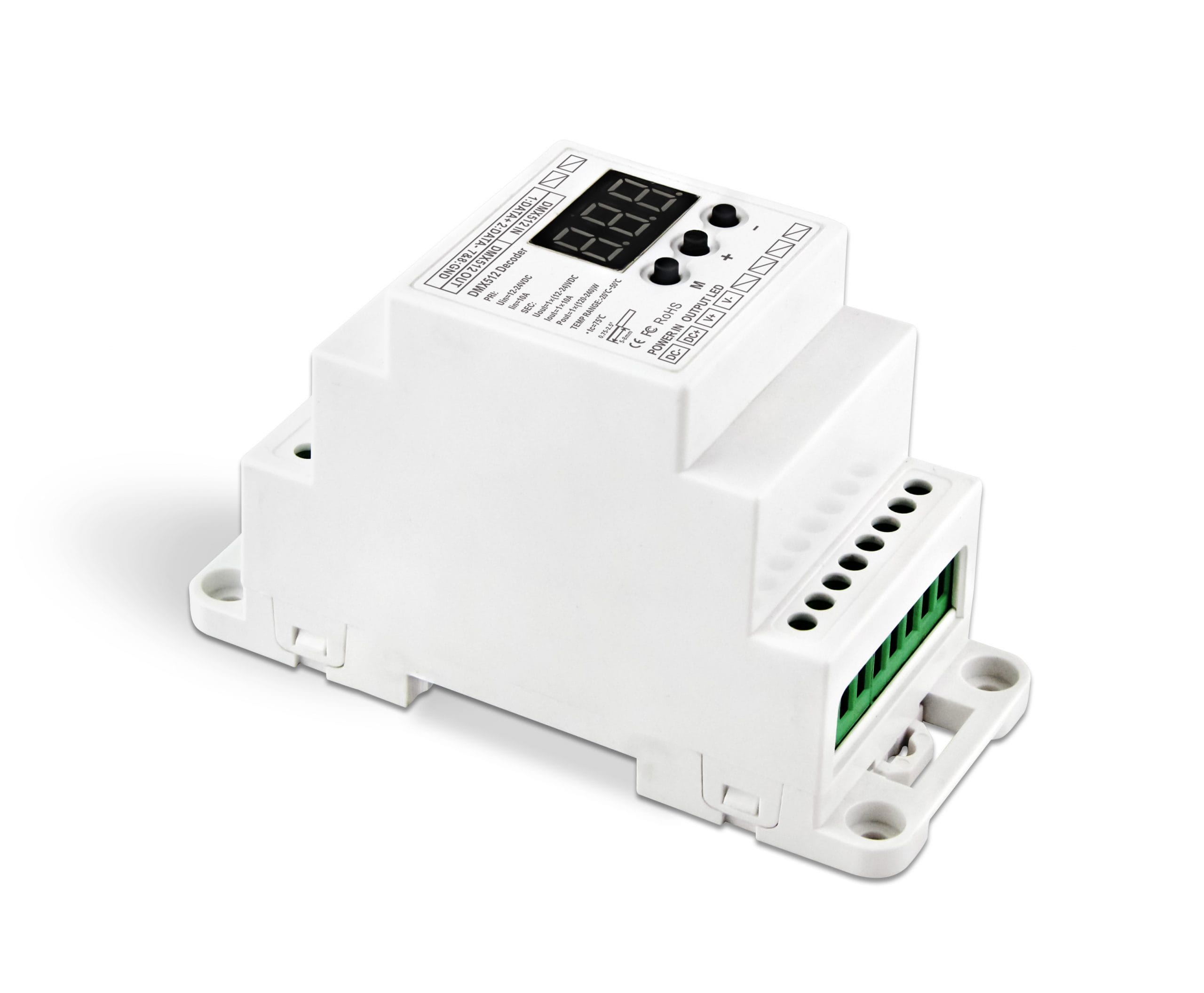 WORLD UNIQUEEN WU-831-DIN-RJ45 DIN Rail 1-Channel Constant Voltage DMX Decoder - Image 1