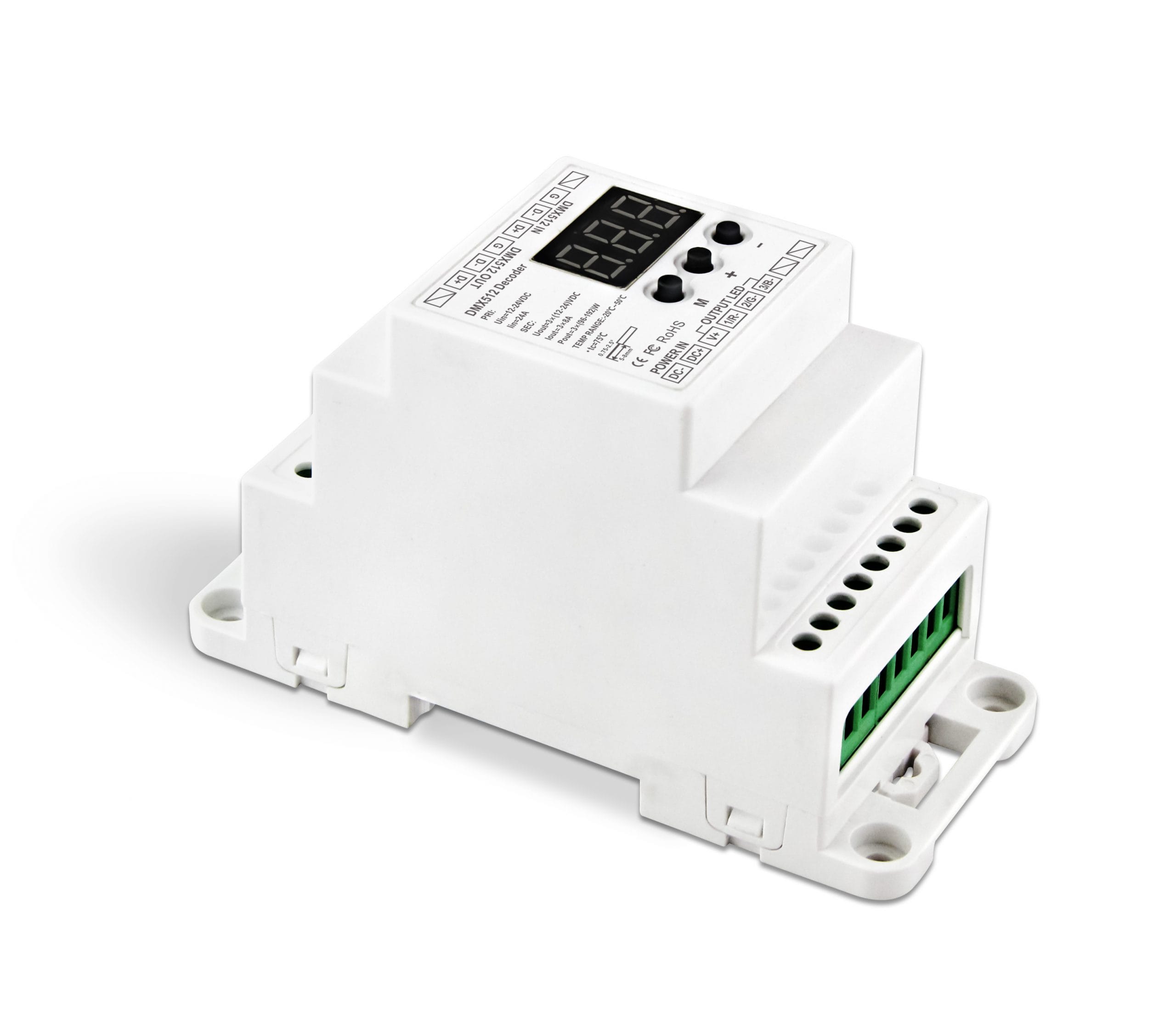 WORLD UNIQUEEN WU-833-DIN 3-Channel DIN Rail Constant Voltage DMX Decoder - Image 1