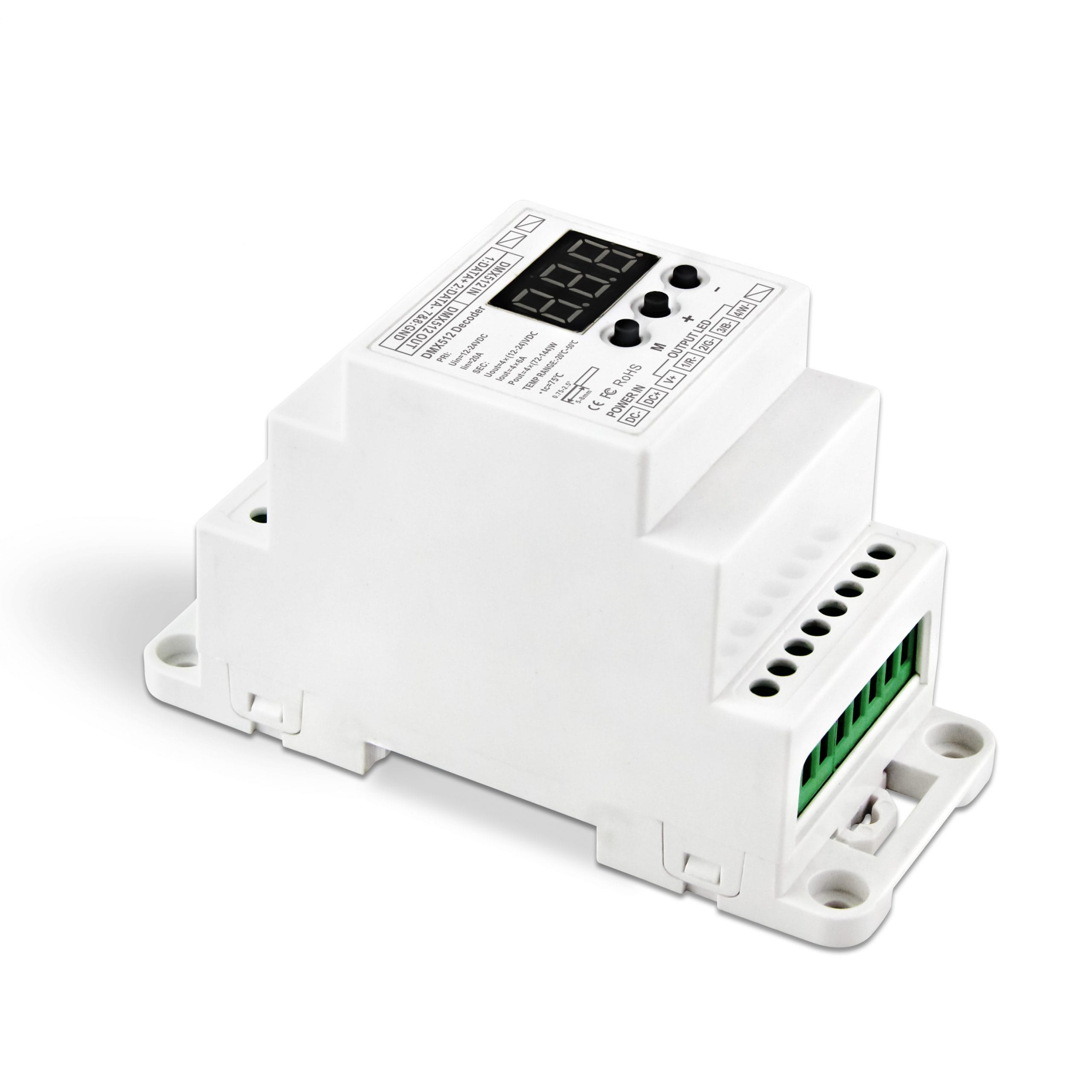 WORLD UNIQUEEN WU-834-DIN-RJ45 4-Channel DIN Rail Constant Voltage DMX Decoder - Image 1