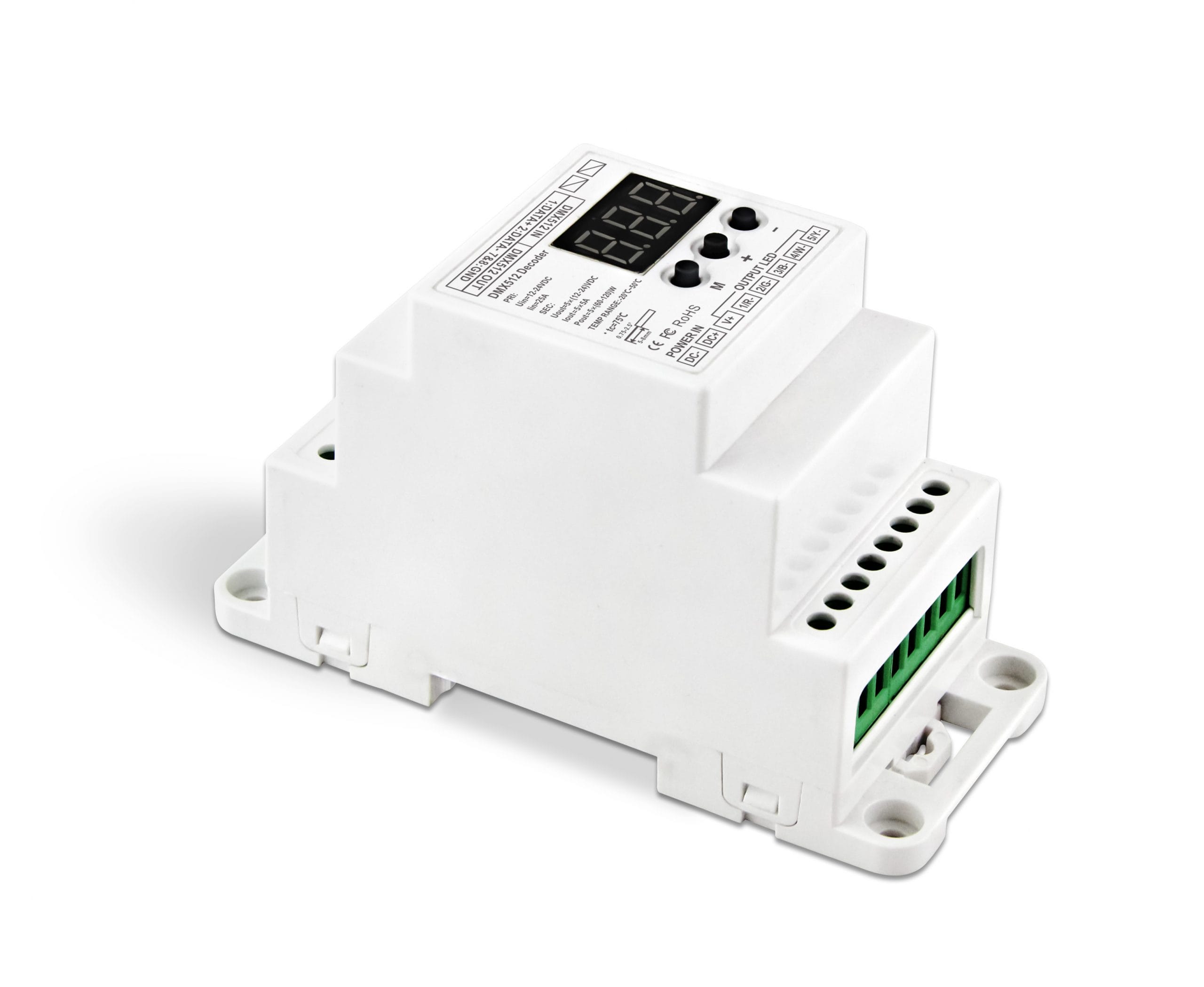 WORLD UNIQUEEN WU-835-DIN-RJ45 5-Channel DIN Rail Constant Voltage DMX Decoder - Image 1